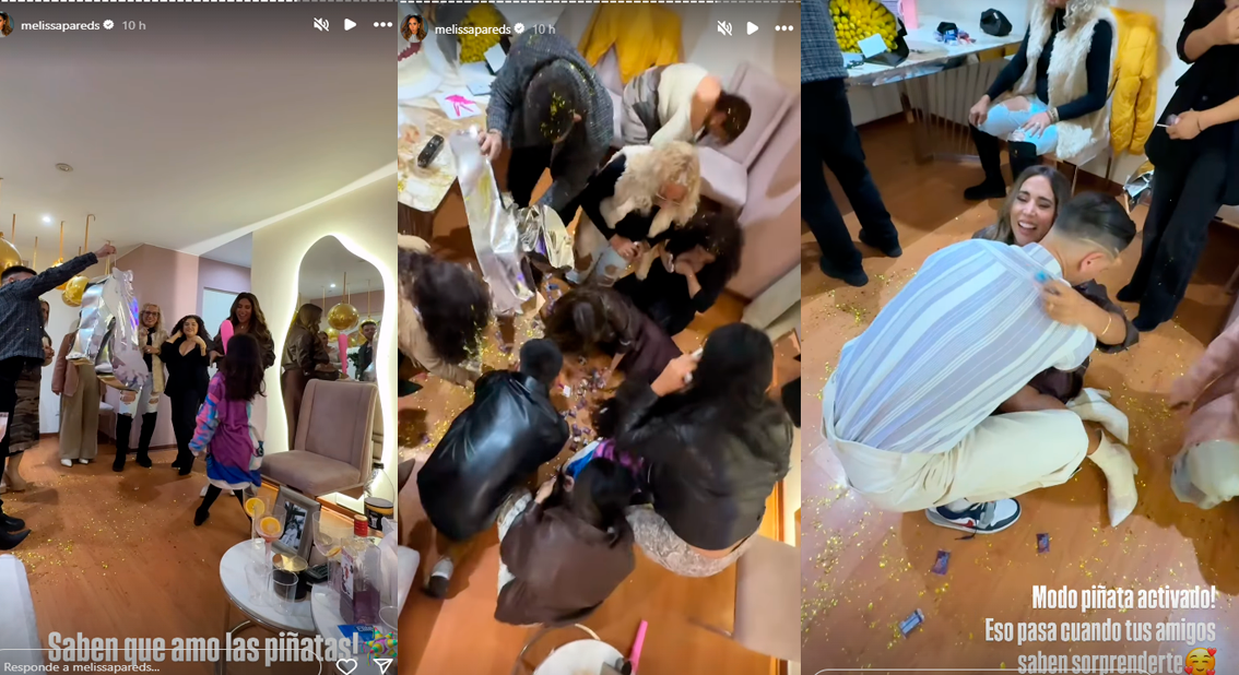 Anthony Aranda pide a Melissa Paredes "cuidar al beb" tras lanzarle por los dulces de la piata.