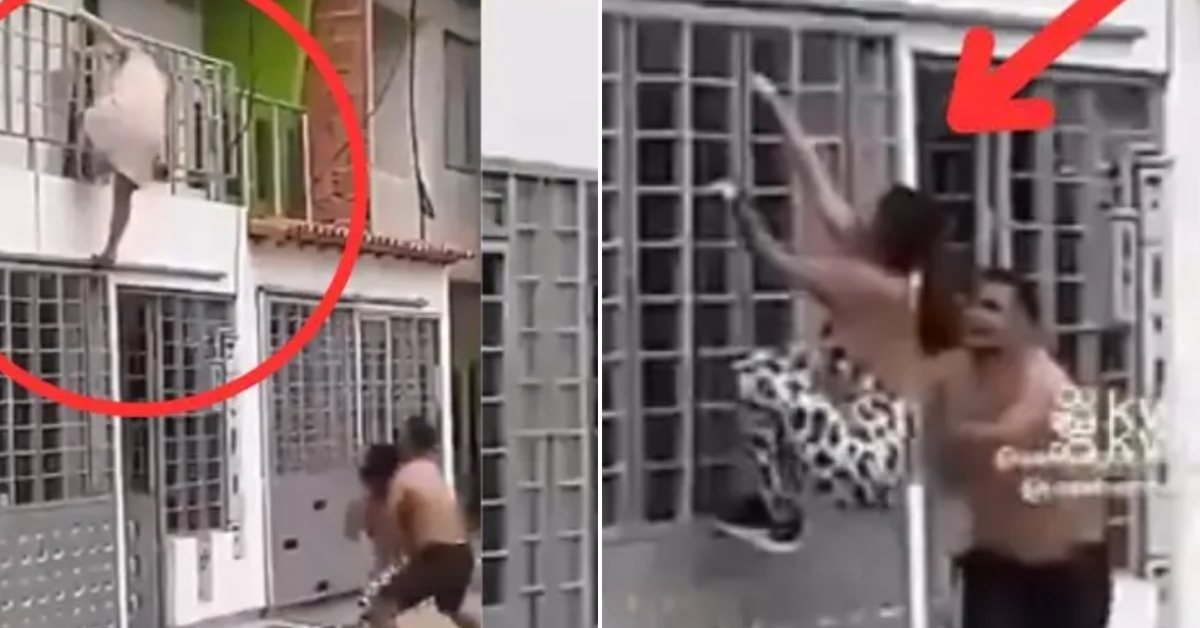 Mujer sorprende a su esposo siéndole infiel y amante intenta escapar por el balcón