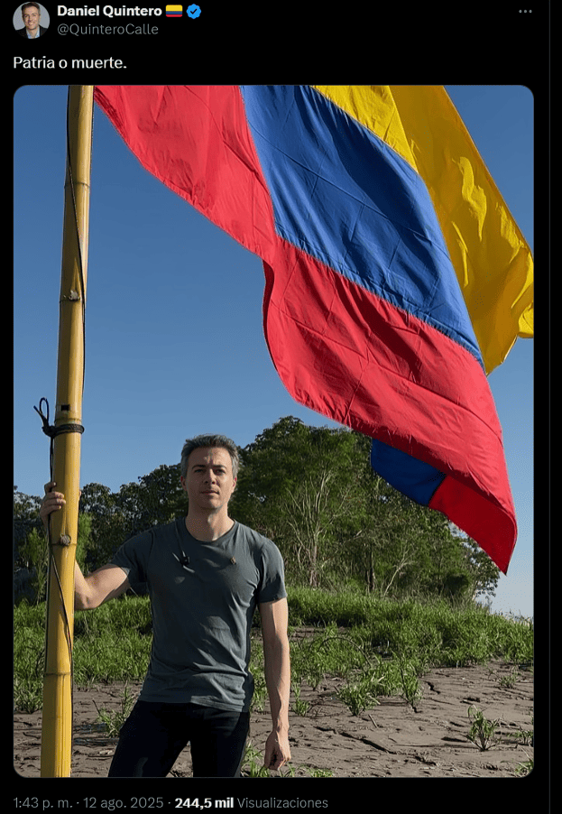 Publicacin de Daniel Quintero en su cuenta de 'X'