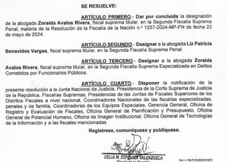 Resolucin firmada por Delia Espinoza.