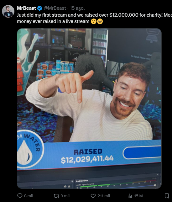 Publicacin de MrBeast en su cuenta de 'X'.