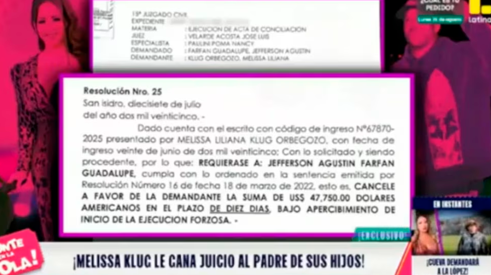 Melissa Klug le gana juicio a Jefferson Farfn.