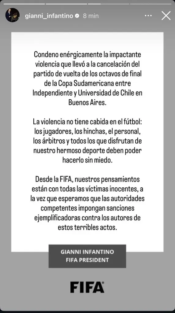 Pronunciamiento de Gianni Infantino.
