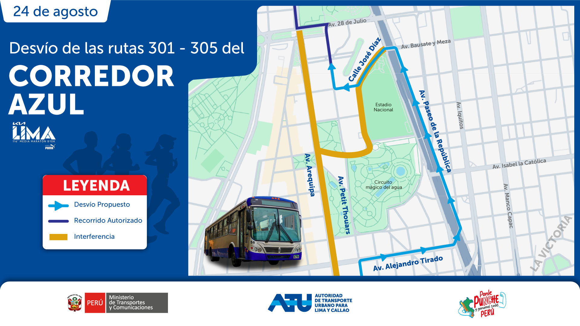 Plan de desvo para el corredor Azul.