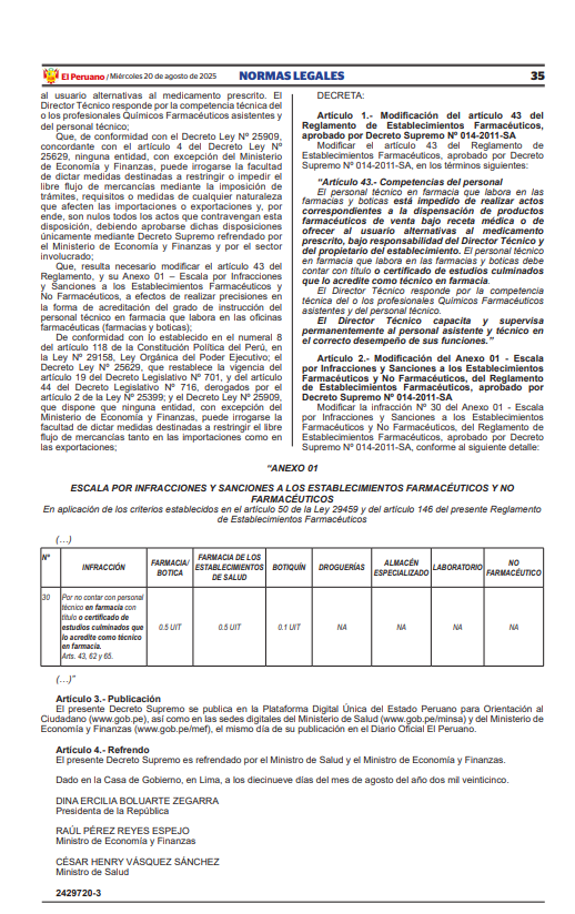 Decreto Supremo N. 015-2025-SA.