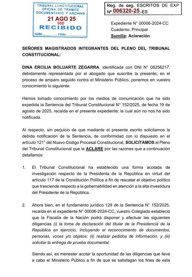 Recurso de Dina Boluarte presentado al TC