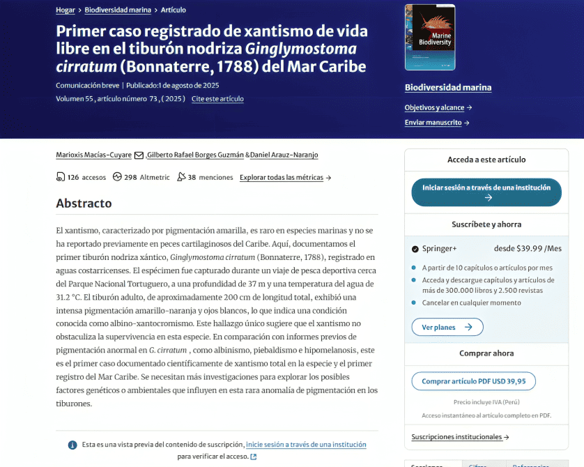 El hallazgo fue publicado en la Revista Marine Biodiversity