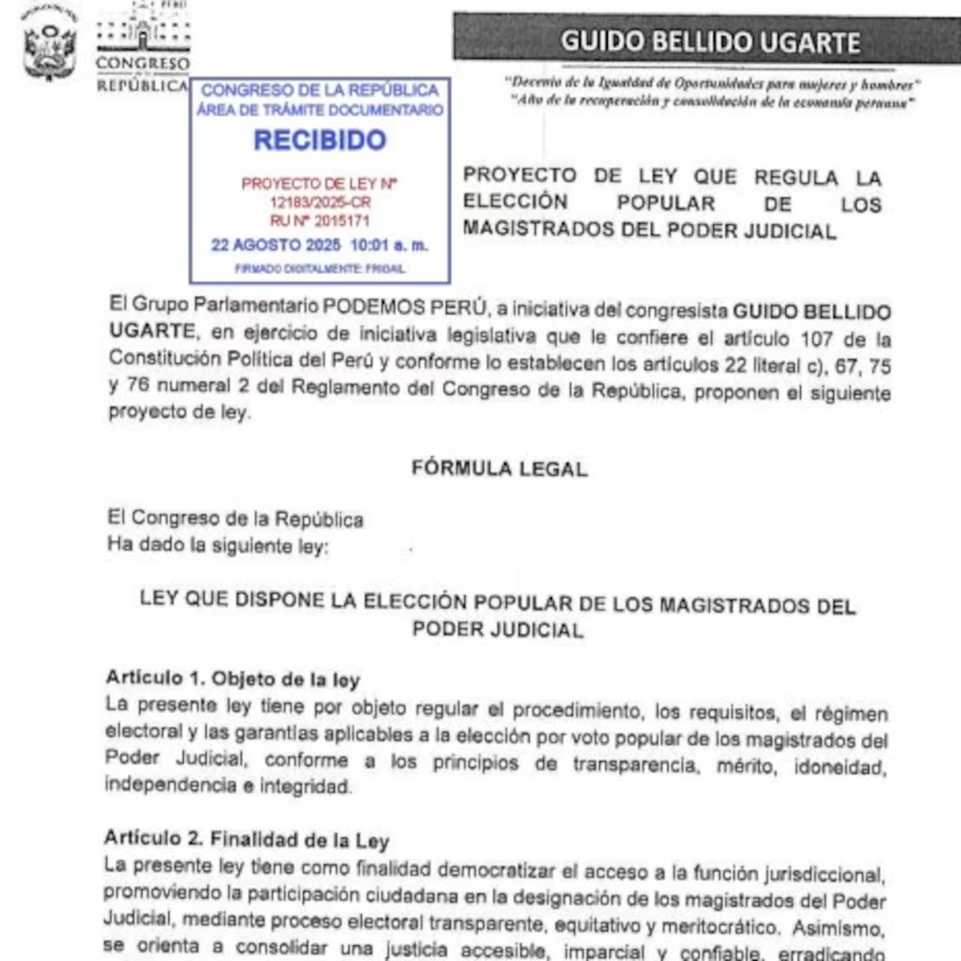 Proyecto de Ley N 12183/2025-CR