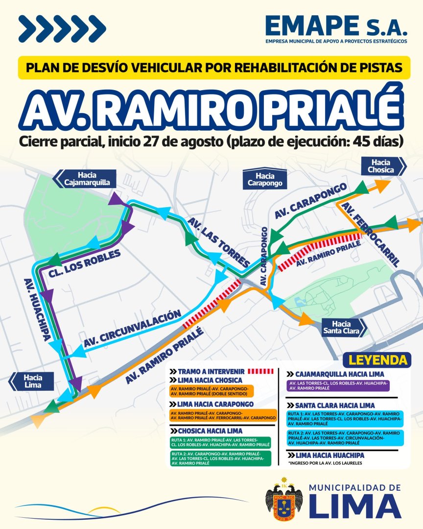 Plan de desvo vehicular en la Av. Ramiro Prial.