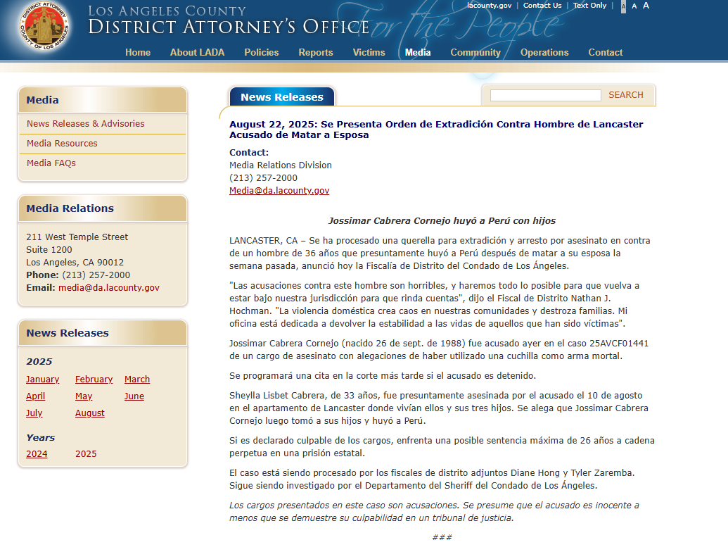 Comunicado Fiscala de Los ngeles