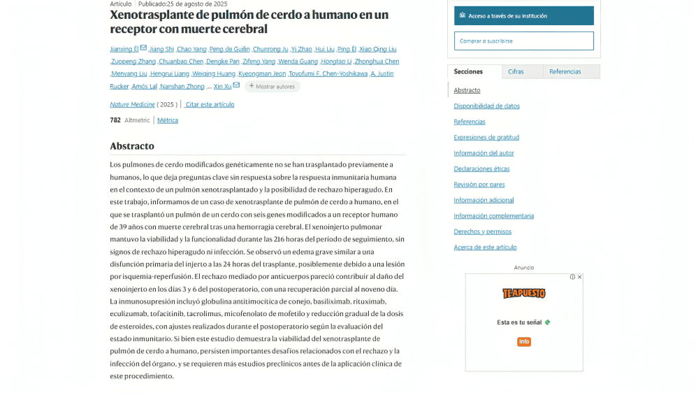 Los resultados del trasplante se publicaron en la revista Nature Medicine