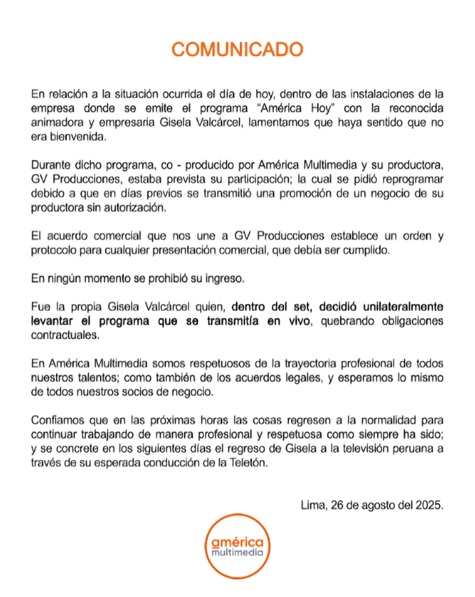 Pronunciamiento de Amrica TV