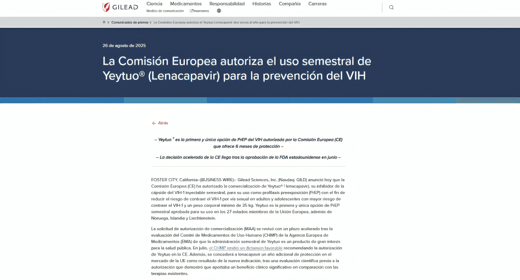 Gilead Sciences informa sobre autorizacin del frmaco