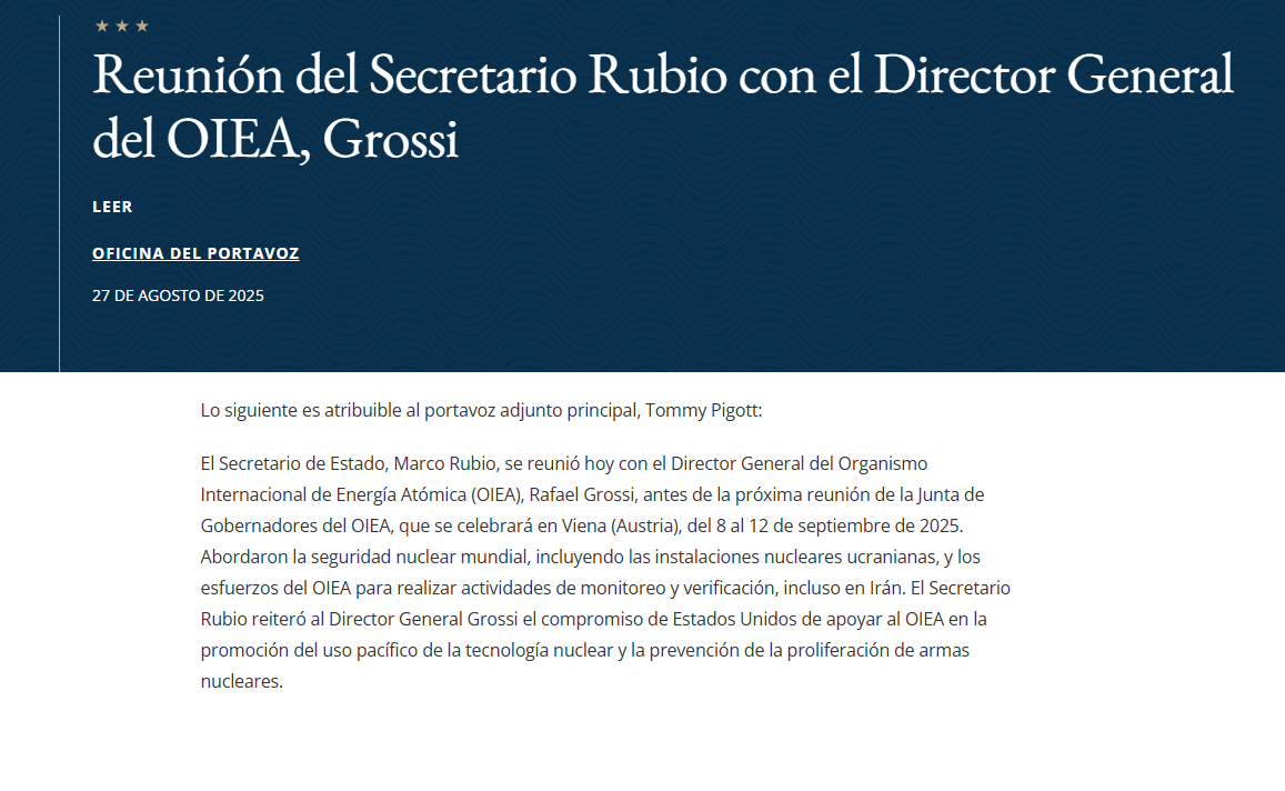 Comunicado sobre las actividades de Rubio.