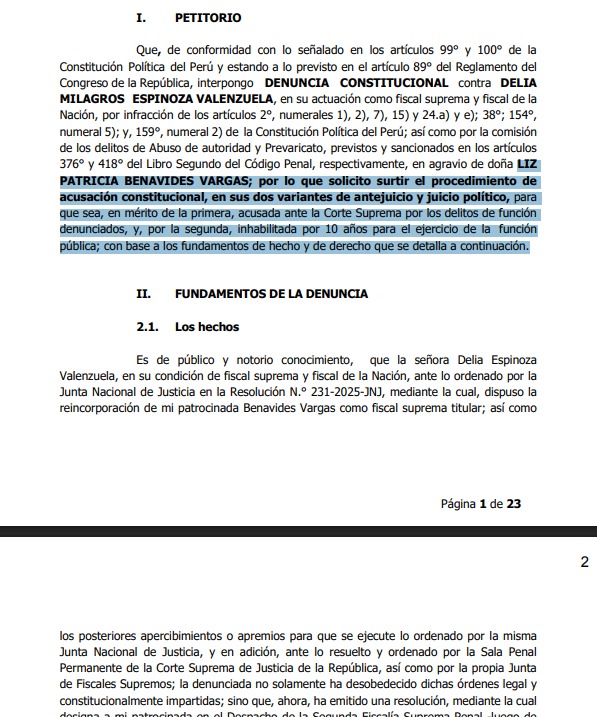 Patricia Benavides presenta denuncia contra Delia Espinoza.