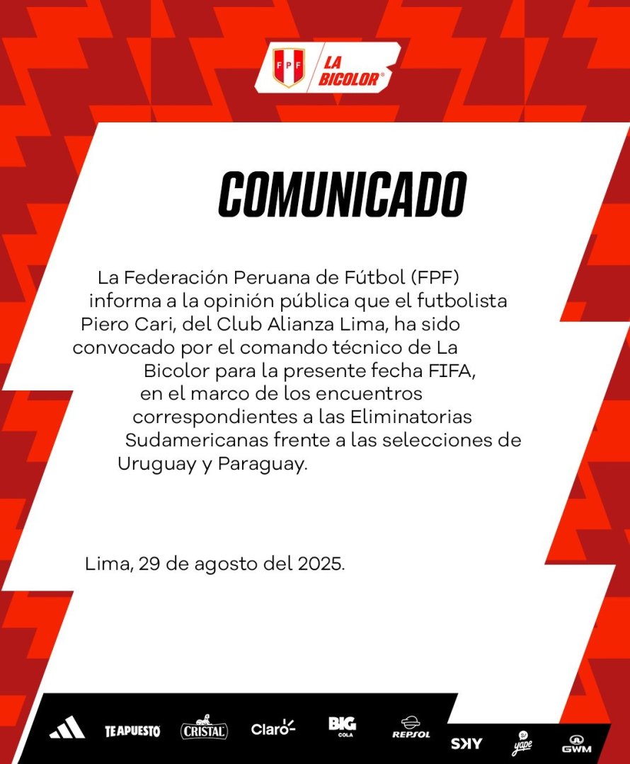 Piero Cari fue convocado a la Seleccin Peruana.