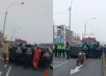 Tensin en Comas: Un vehculo qued volcado en plena avenida Universitaria