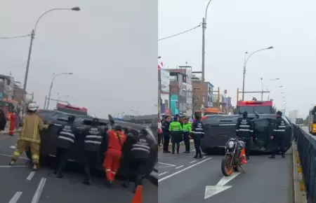 Vehculo termin volcado en avenida Universitaria
