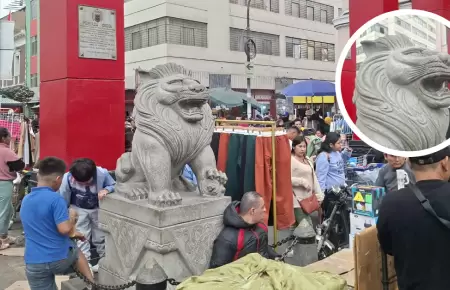 Cercado de Lima: Una vez ms! Sujetos vandalizan leones del Barrio Chino