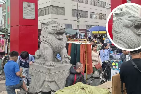 Cercado de Lima: Una vez ms! Sujetos vandalizan leones del Barrio Chino