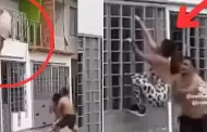 Mujer sorprende a su esposo sindole infiel y amante intenta escapar por el balcn