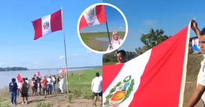 Pobladores de Santa Rosa izan bandera peruana en la Isla Chinería