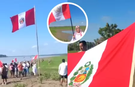 Pobladores de Santa Rosa izan bandera peruana en la Isla Chinera