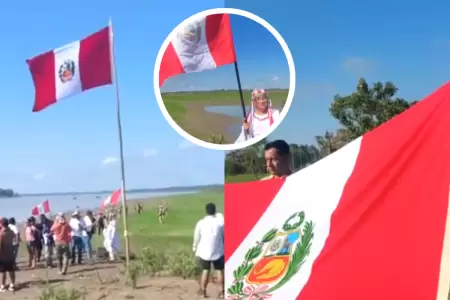 Pobladores de Santa Rosa izan bandera peruana en la Isla Chinera