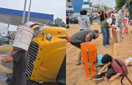 Camin con trigo se vuelva y vecinos saquen el producto que cay a la va.