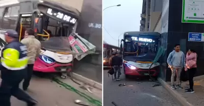 Bus de la empresa Roma se estrella contra estacin Santa Rosa en SJL.