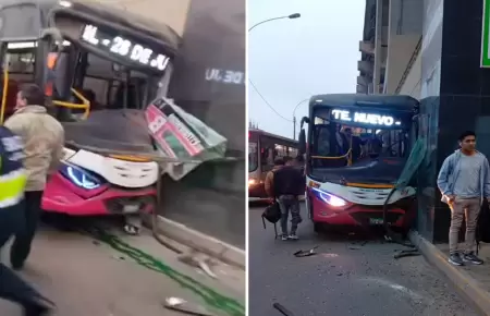 Bus de la empresa Roma se estrella contra estacin Santa Rosa en SJL.