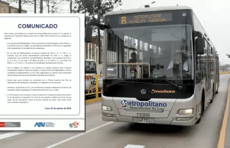 Paro de Transportistas: ATU confirma funcionamiento del Metroplitano y otros ser
