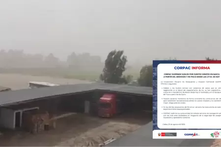 CORPAC suspende vuelos en Nasca y Pisco por fuertes vientos