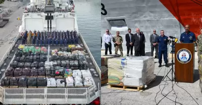 El cargamento de droga incautado y presentado en Florida.