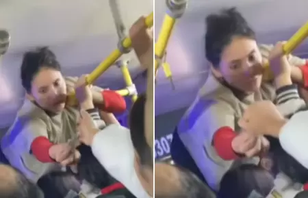 Cobradora trepa por el techo de un bus