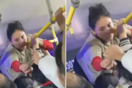 Cobradora trepa por el techo de un bus