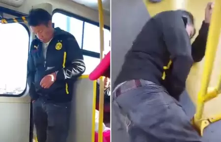 Se duerme de pie en un bus