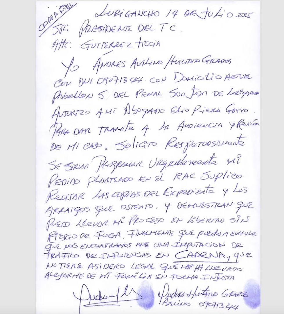 Andrs Hurtado enva carta al TC