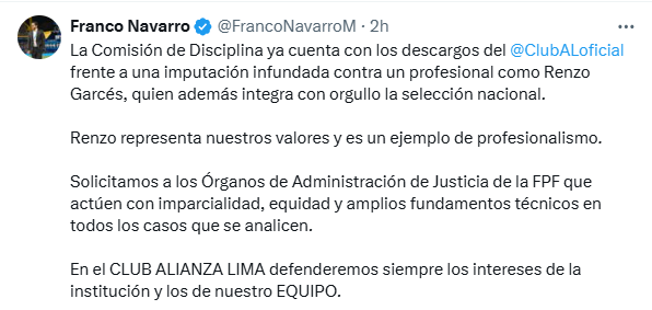 Publicacin de Navarro Jr. en X.