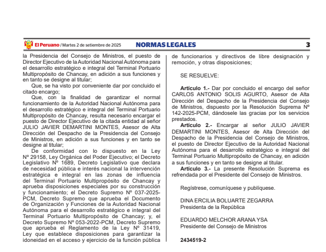 Resolucin Suprema N. 187-2025-PCM