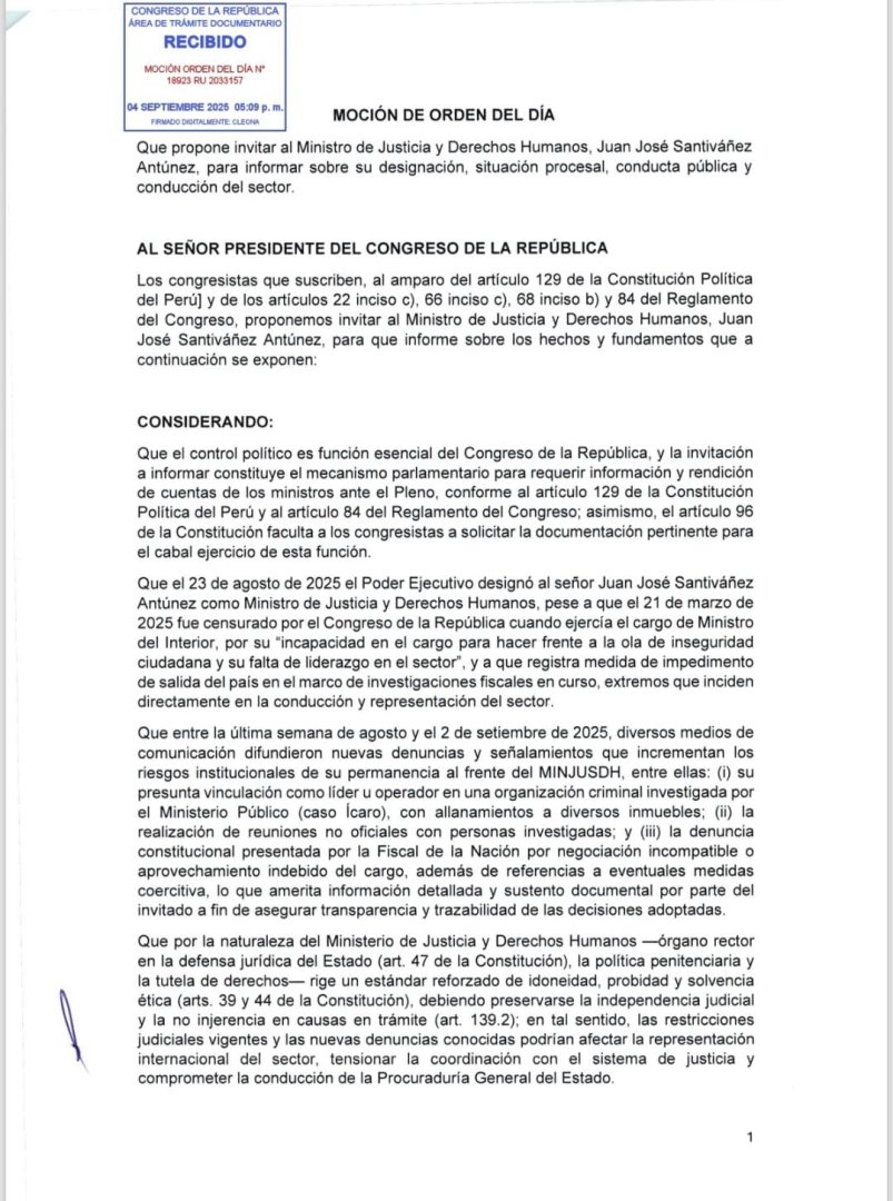 Mocin que invita al ministro Santivez a presnetarse en el Congreso