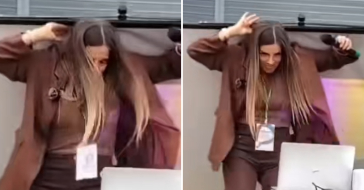 Alejandra Baigorria pasa susto en conferencia luego de que una pizarra se desplomara encima de ella