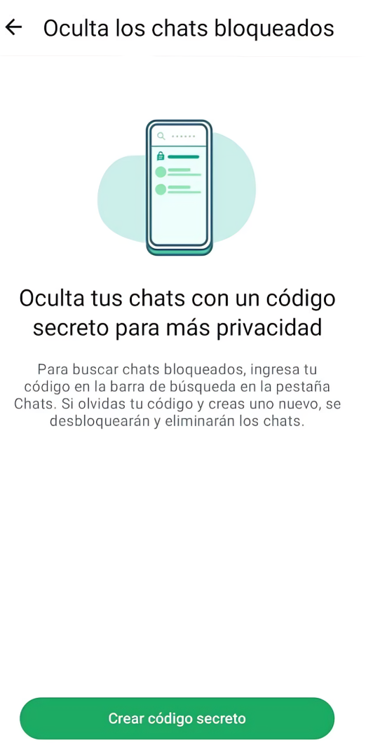 Opcin crear cdigo secreto de WhatsApp
