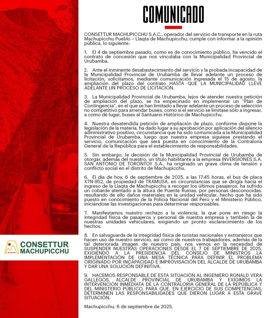 Comunicado de CONSETTUR .