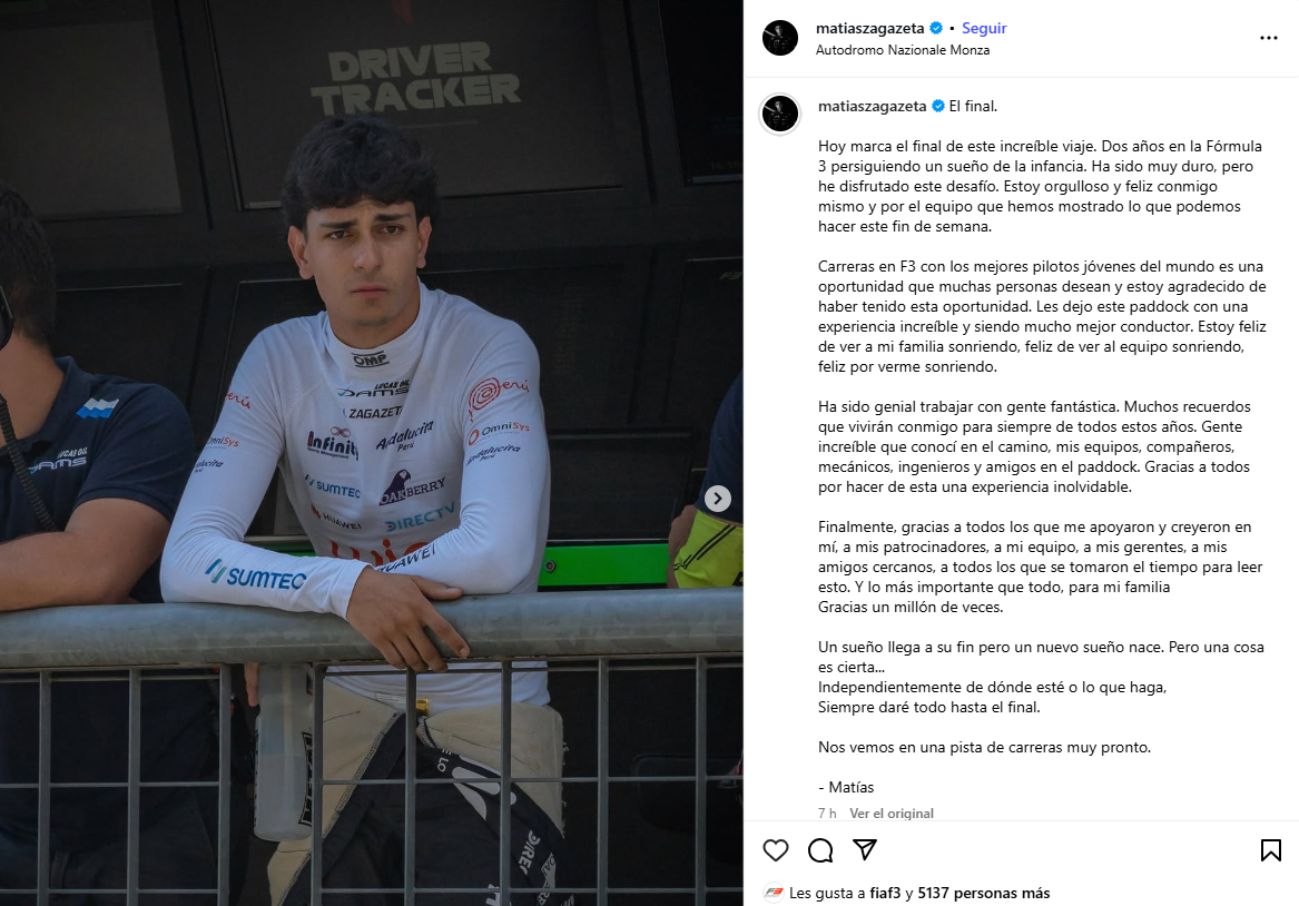 El mensaje de Zagazeta en Instagram.
