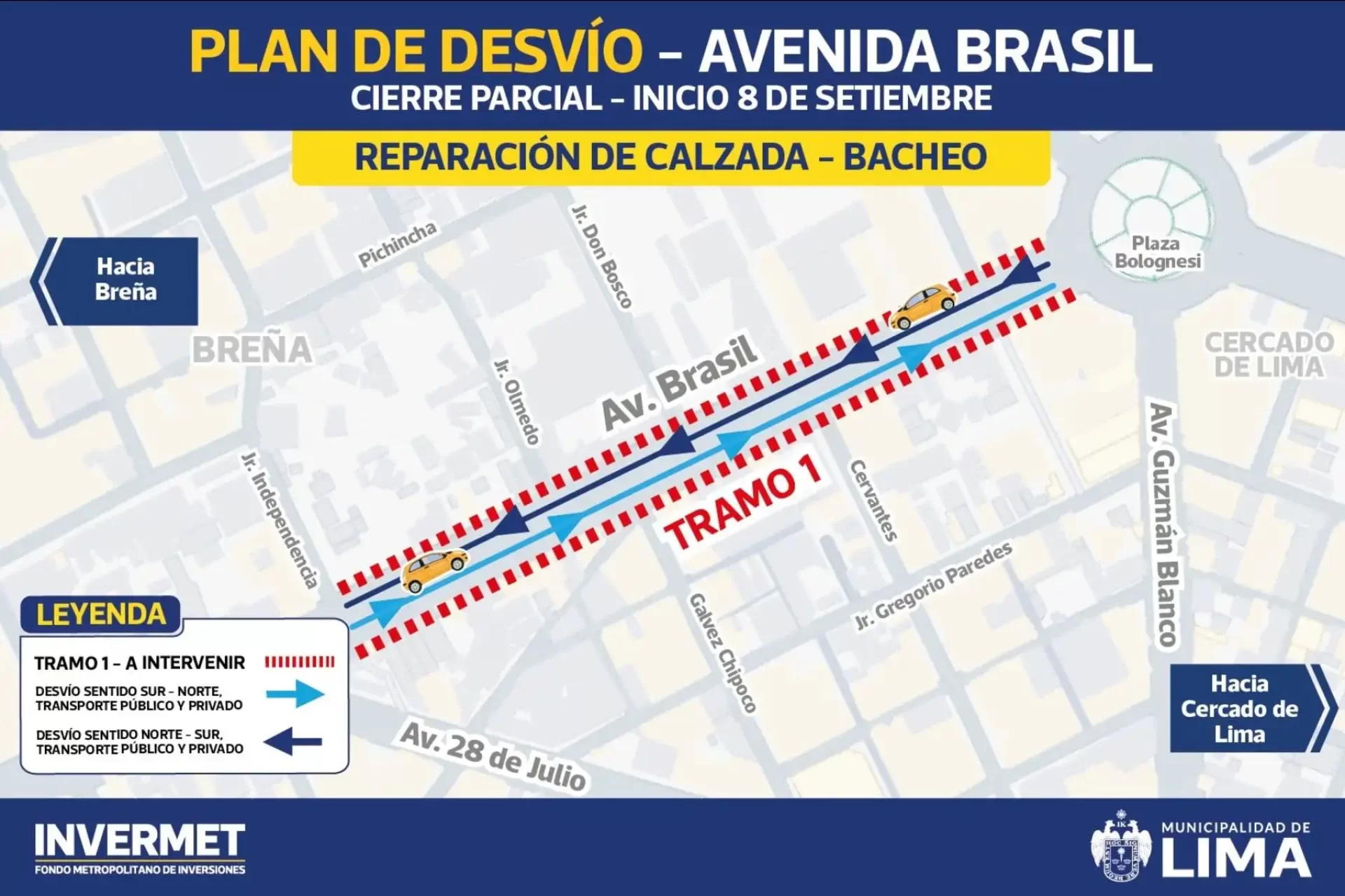 Plan de desvo vehicular en la Av. Brasil.