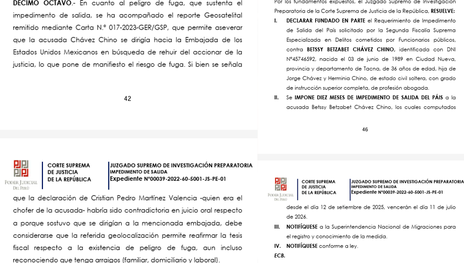 PJ dispone 10 meses de impedimento de salida contra Bettsy Chvez.