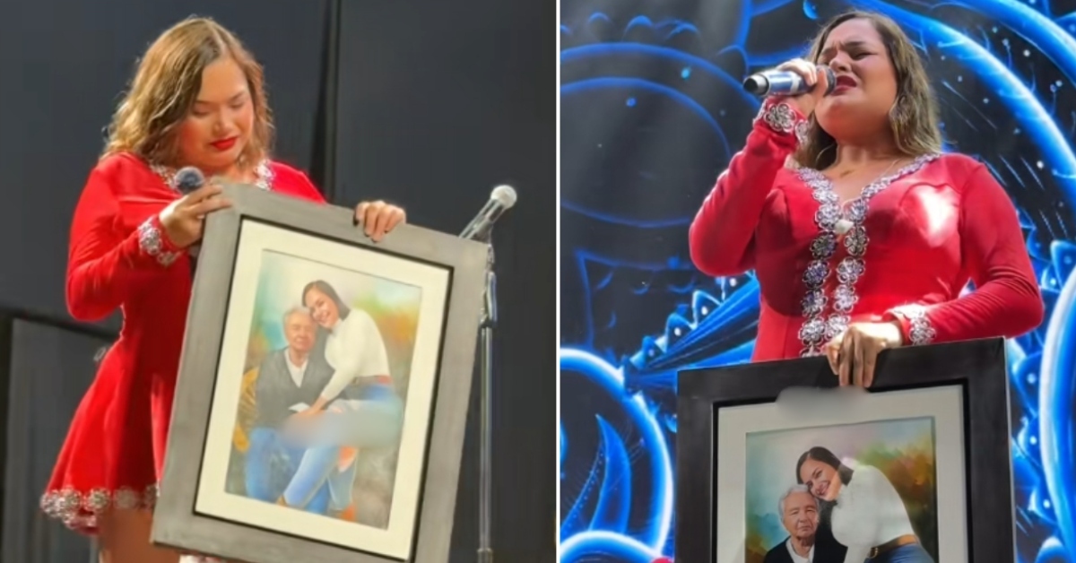 Lesly Águila se conmueve en concierto de Corazón Serrano tras recibir cuadro de su abuelita fallecida