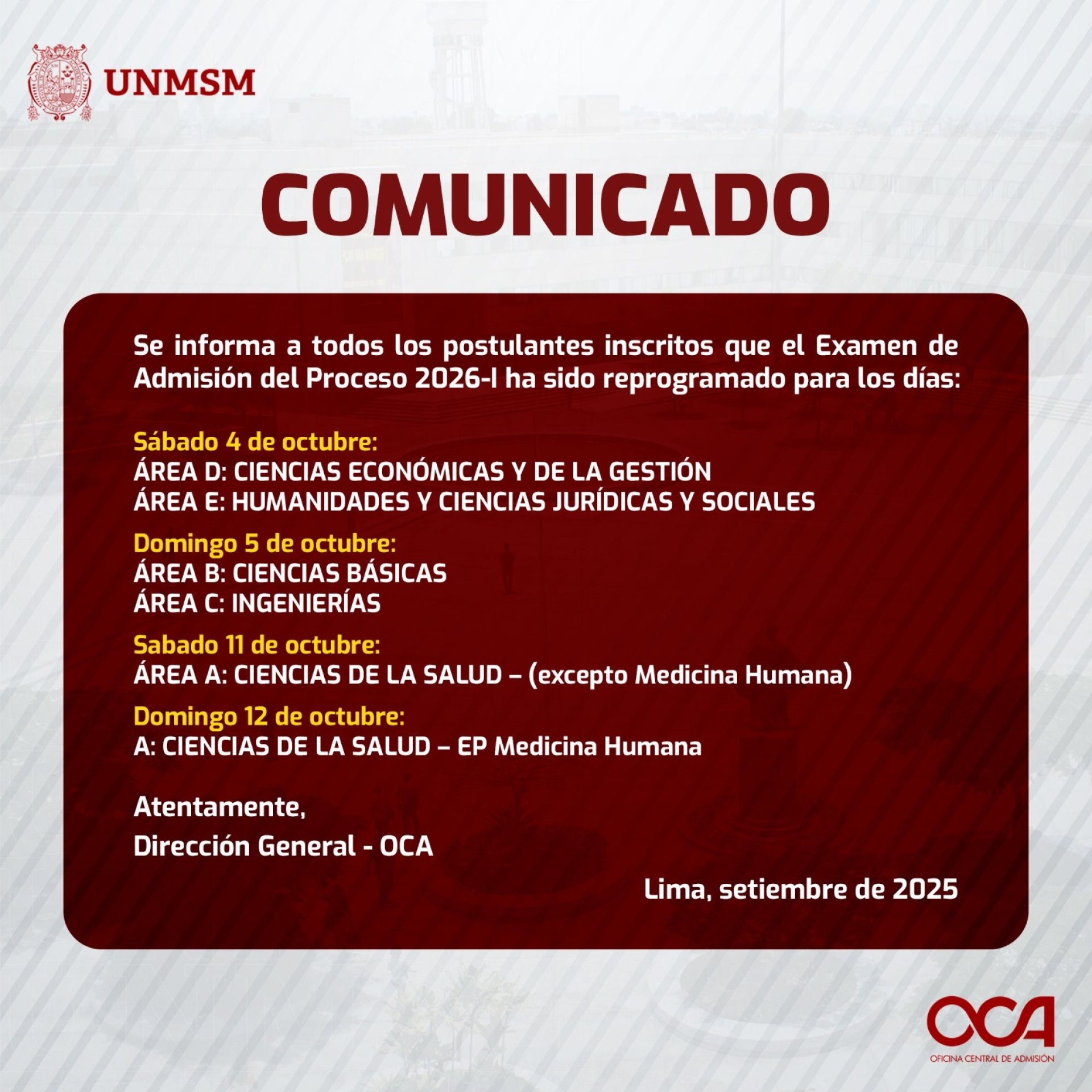 Comunicado de la Universidad Mayor de San Marcos