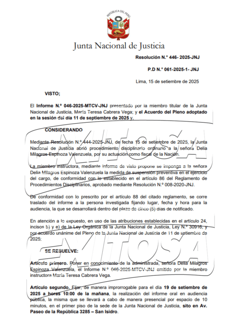 Documento de notificacin de la Junta Nacional de Justicia